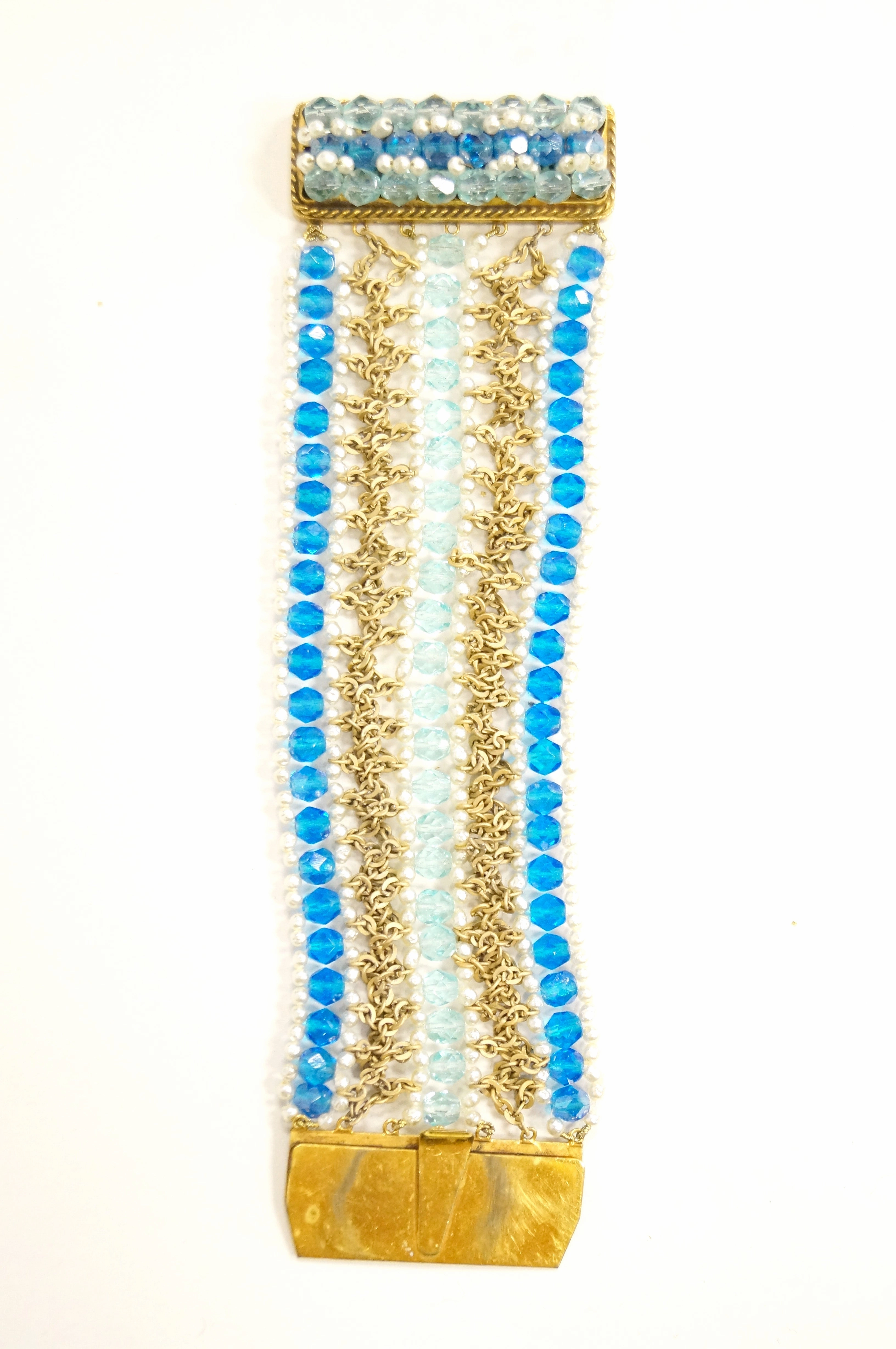 1960s Coppola e Toppo Blue Crystal and Pearl Bronze Bracelet
