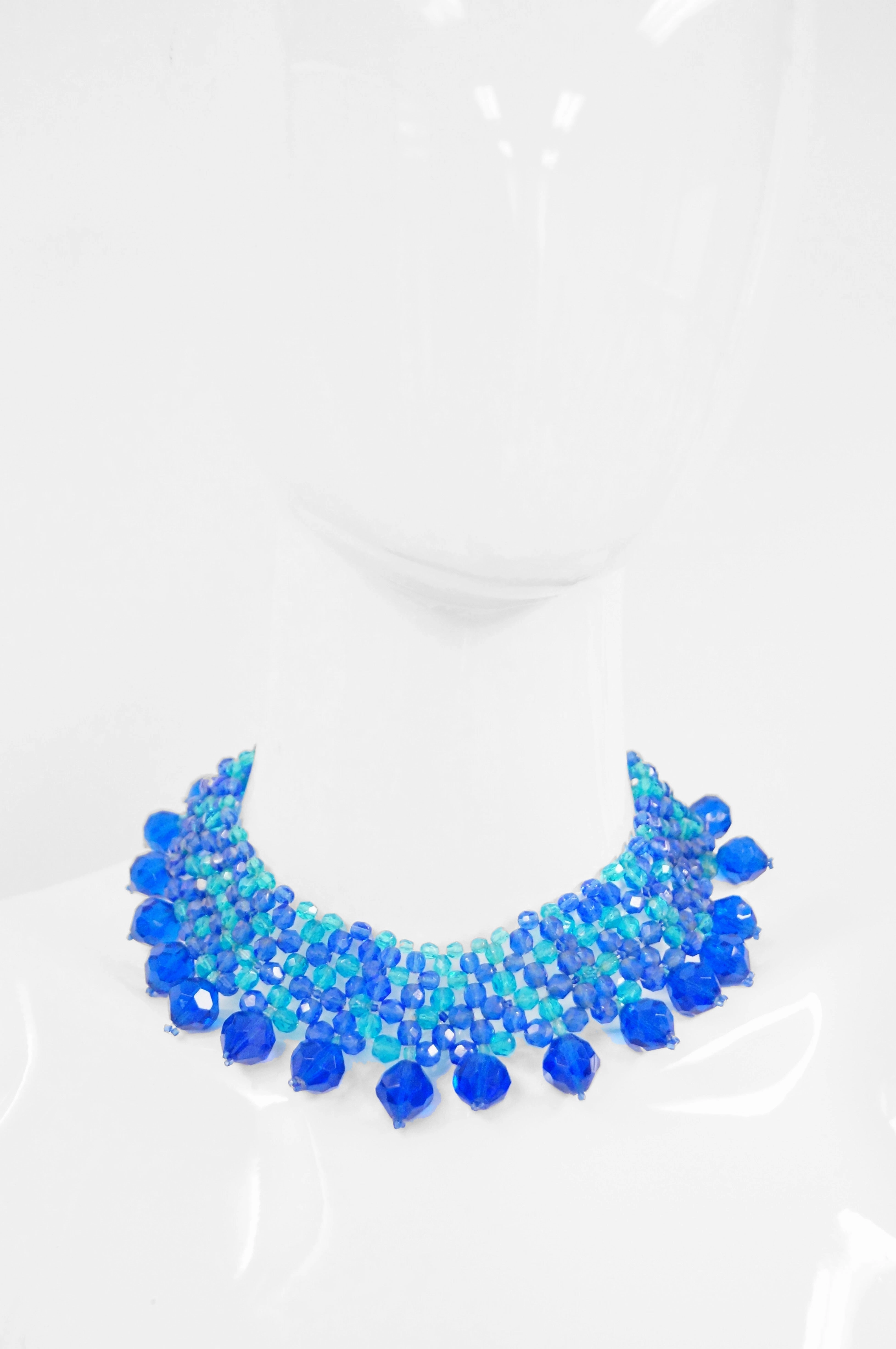 1960s Coppola e Toppo Blue Woven Crystal Necklace and Earrings