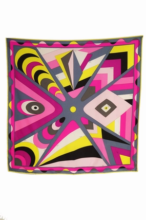 1960s Emilio Pucci Pink Geometric Silk Scarf In Original Sleeve