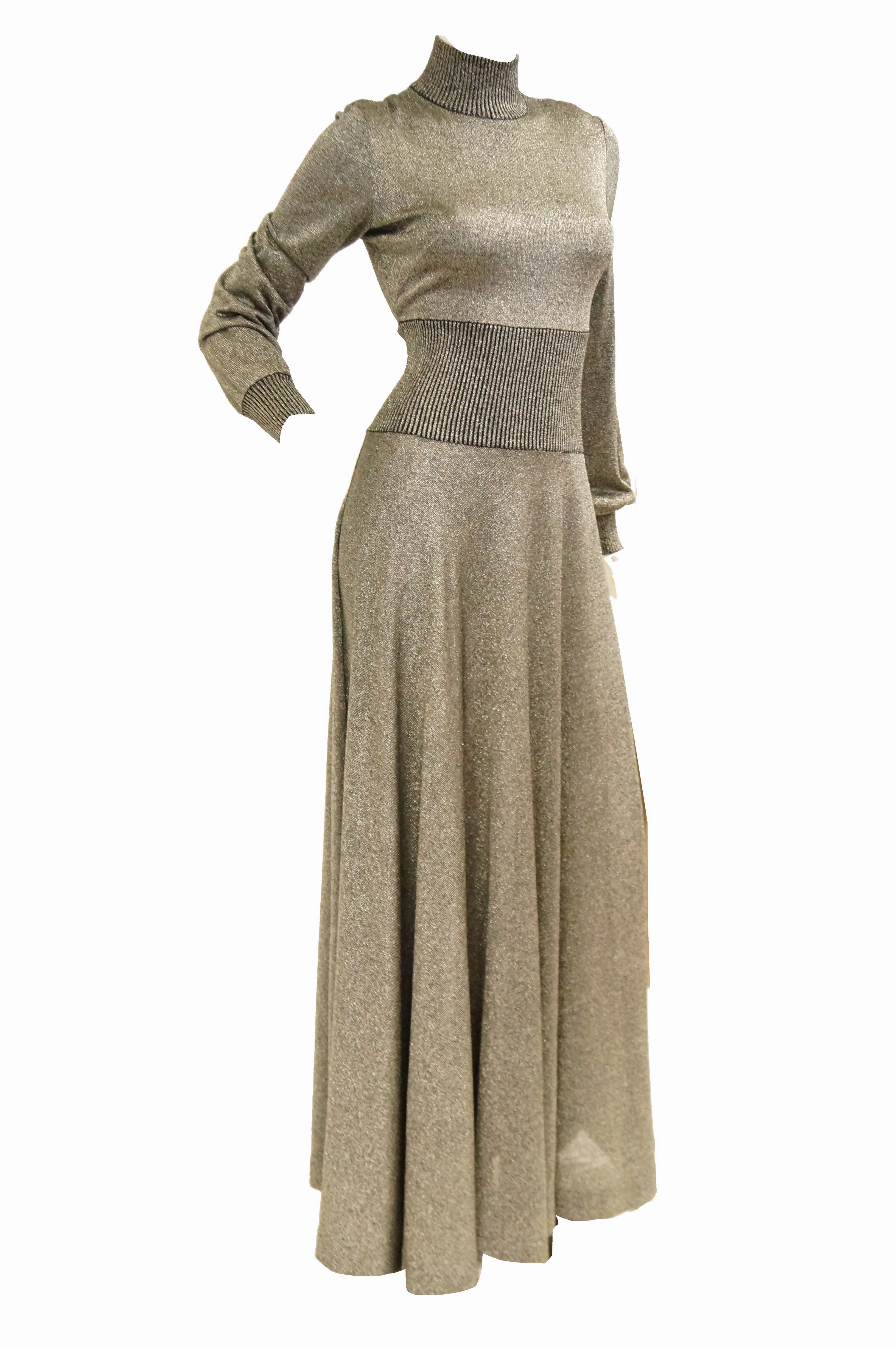 1970s Emilio Pucci Metallic Silver Knit Gown