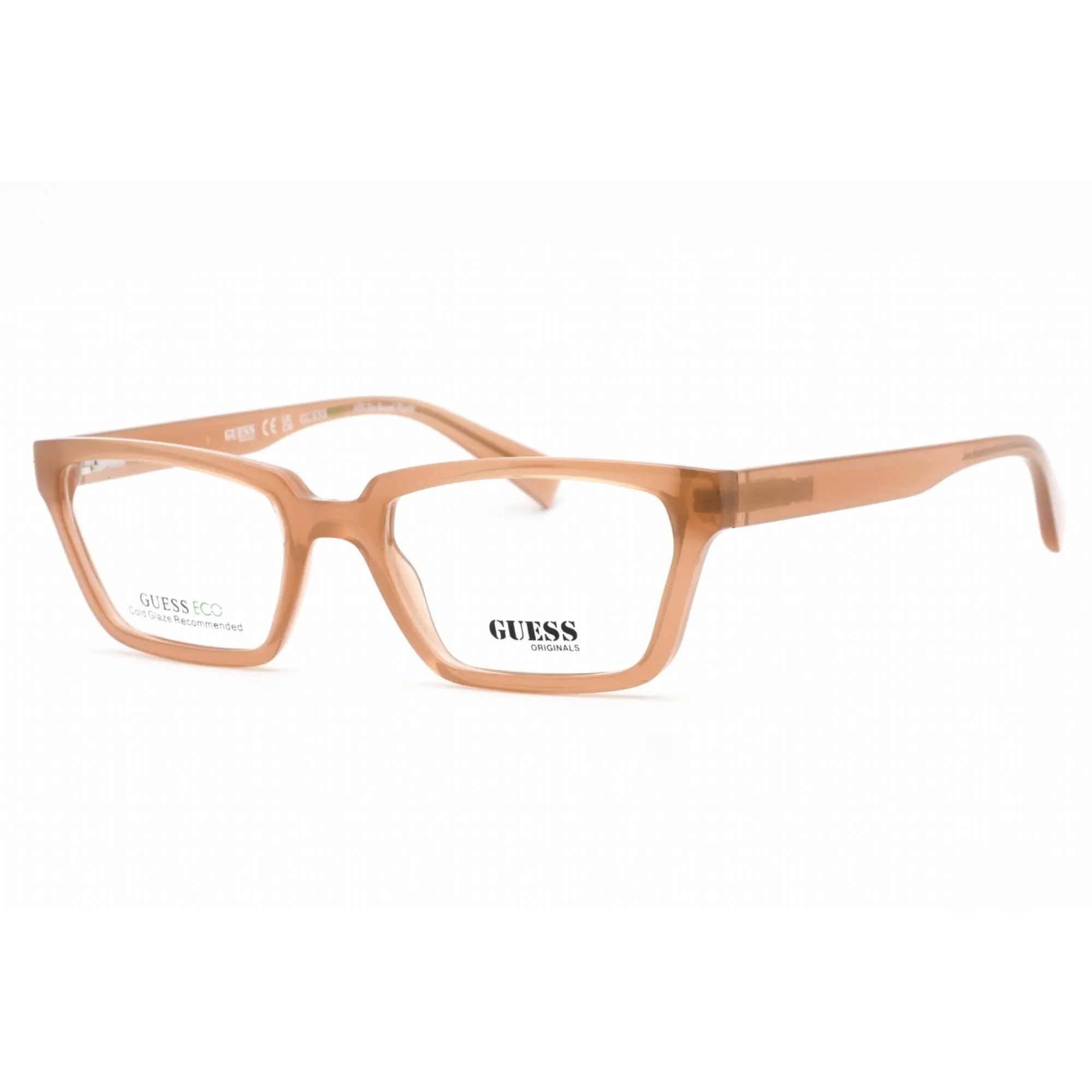 Guess Unisex Eyeglasses - Clear Demo Lens Shiny Beige Rectangular Frame | GU8280 057 Guess Eyeglasses