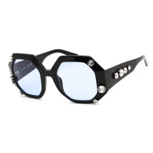 Swarovski Women's Sunglasses - Blue Lens Shiny Black Geometric Frame | SK0375 01V Versace Sunglasses