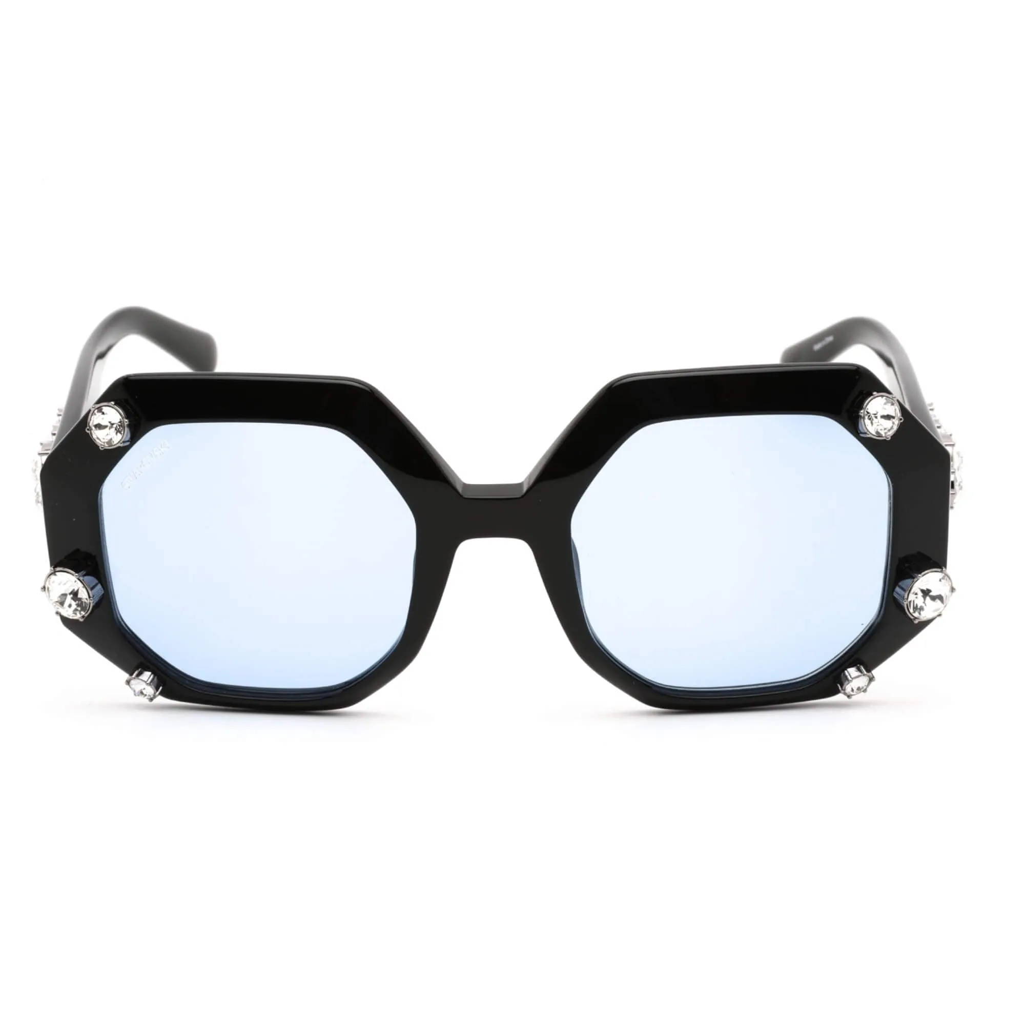 Swarovski Women's Sunglasses - Blue Lens Shiny Black Geometric Frame | SK0375 01V Versace Sunglasses