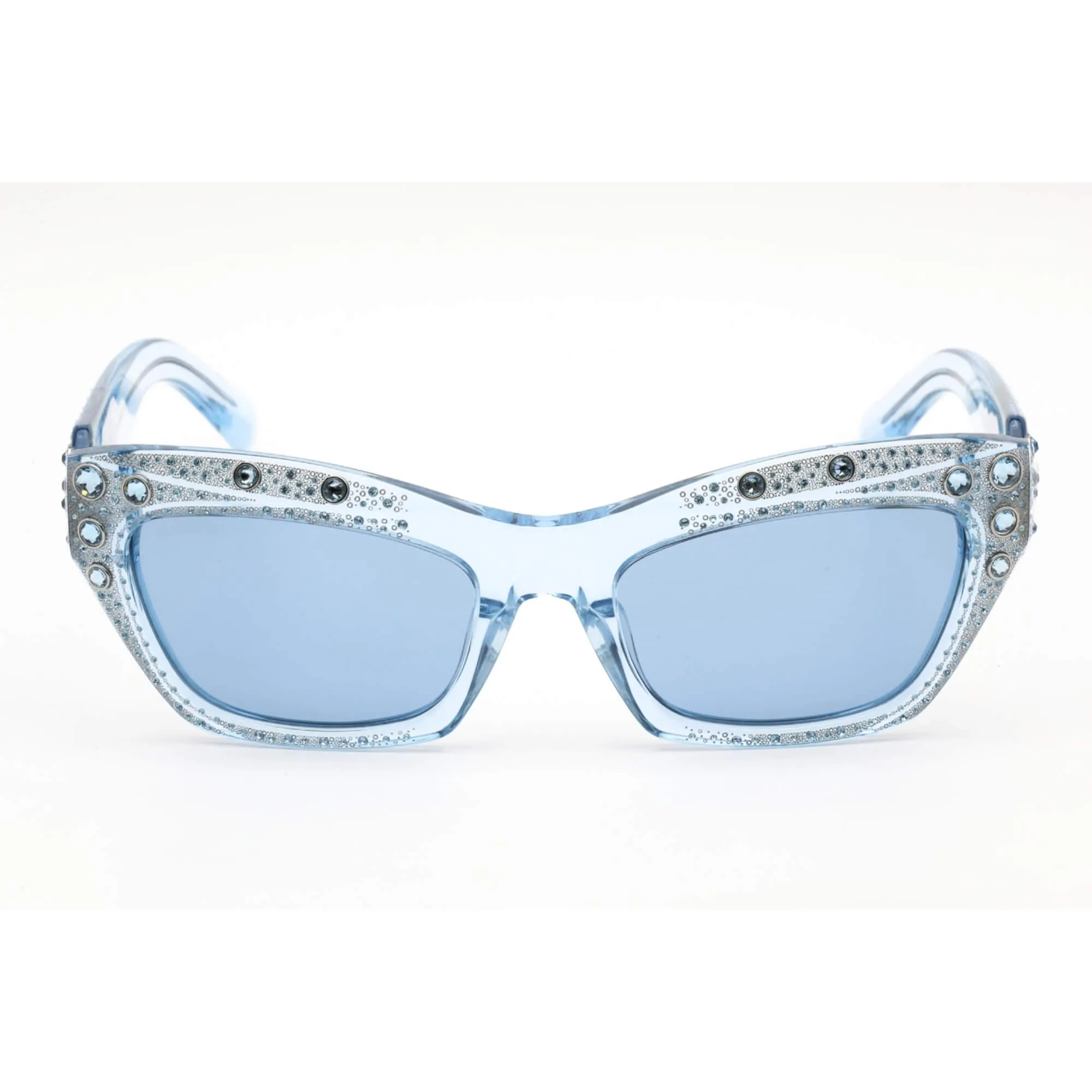 Swarovski Women's Sunglasses - Blue Lens Shiny Blue Cat Eye Shape Frame | SK0380 90V Versace Sunglasses